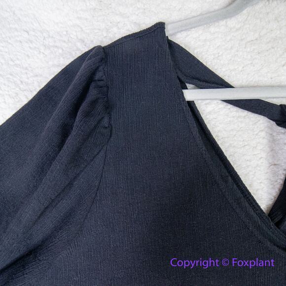 New! Eloquii cotton‎ blend black texture v neck flounce hem dress, 14/16 - Picture 4 of 14